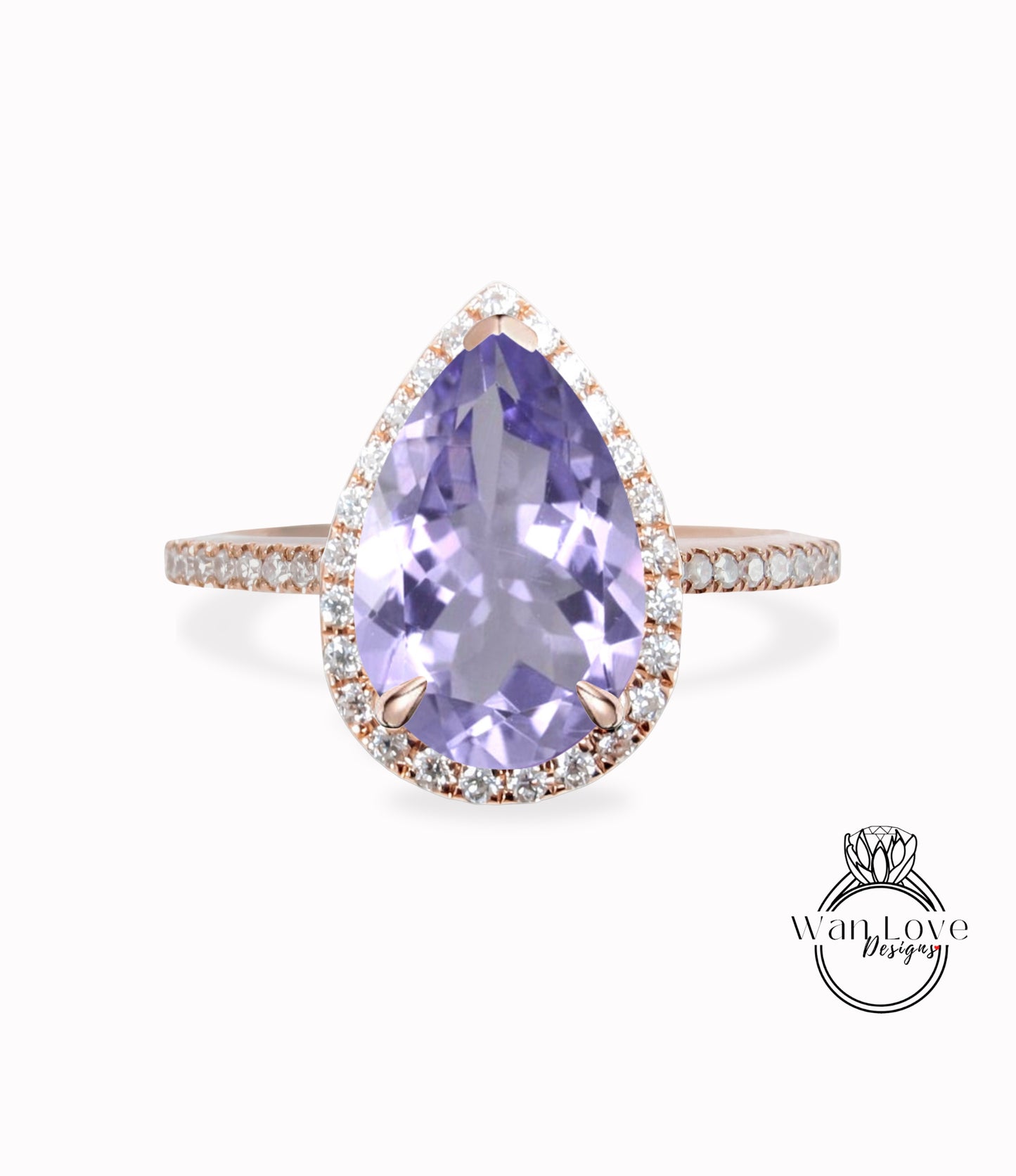 Anello di fidanzamento con ametista lavanda a forma di pera vintage, anello a forma di pera con diamante in oro rosa 14k, anello di nozze, anello di anniversario, proposta di anello