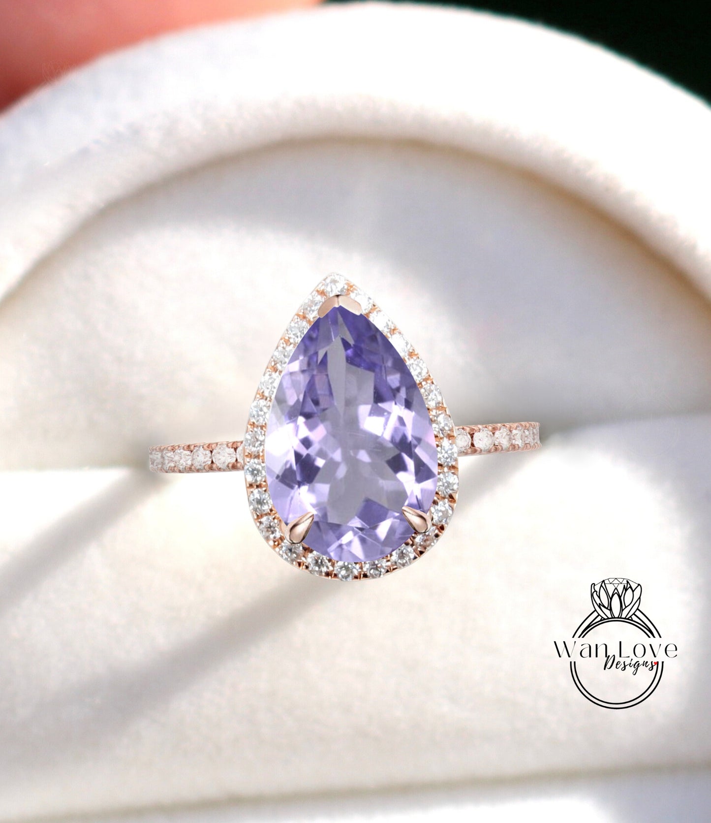 Anello di fidanzamento con ametista lavanda a forma di pera vintage, anello a forma di pera con diamante in oro rosa 14k, anello di nozze, anello di anniversario, proposta di anello