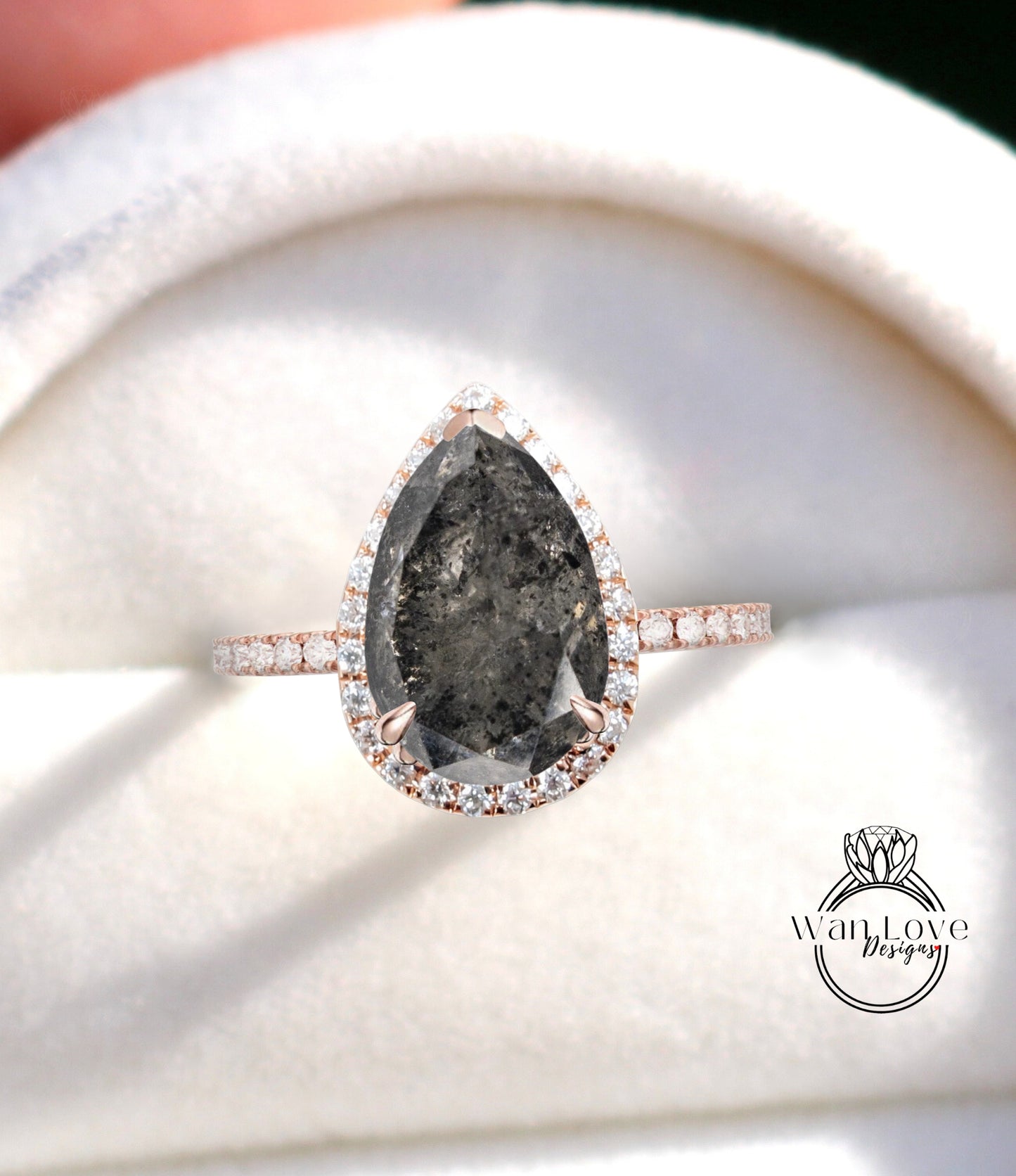Anello di fidanzamento con diamante sale e pepe a forma di pera vintage, anello Halo in oro rosa 14k con taglio a pera, anello nuziale anello anniversario proposta anello