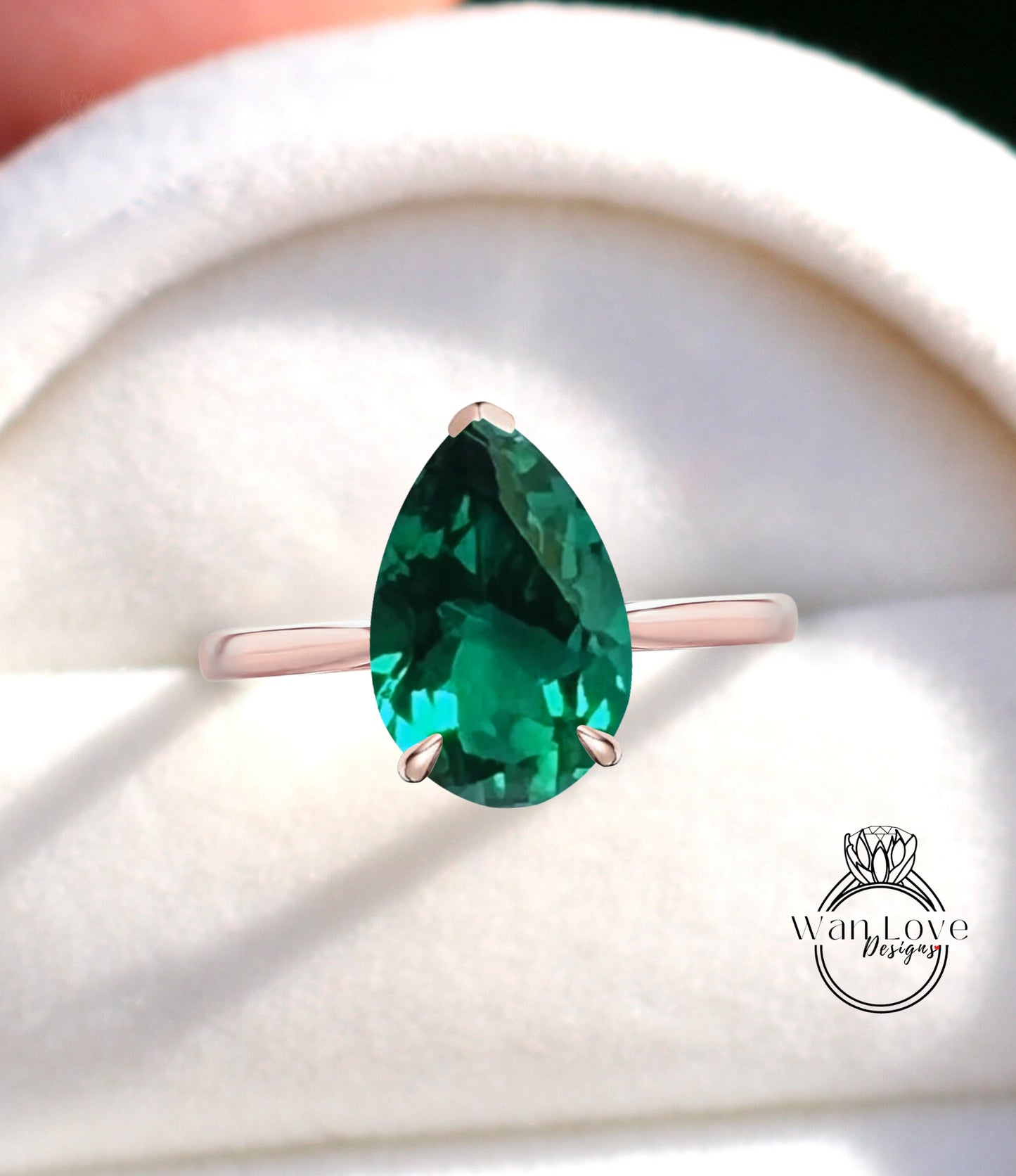 Pear Emerald Engagement Ring Antique White Gold Side Halo Diamond dainty Ring Art Deco Delicate Wedding Bridal Ring Anniversary Promise Ring
