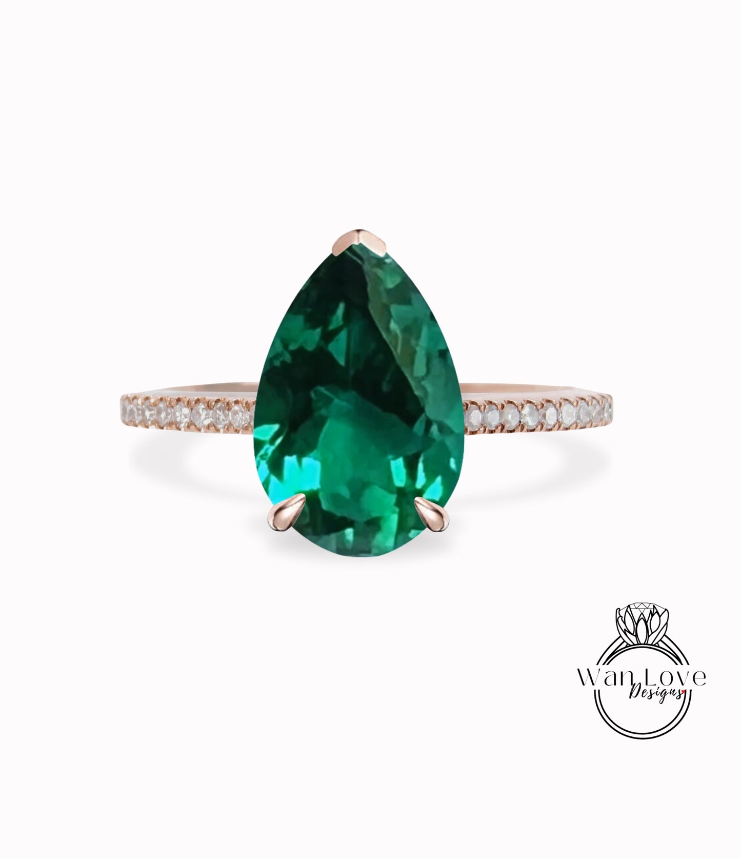 Emerald Diamonds Pear Engagement Ring, Basket Cathedral, Custom Wedding Anniversary Gift, 14kt, 18kt, Platinum, WanLoveDesigns