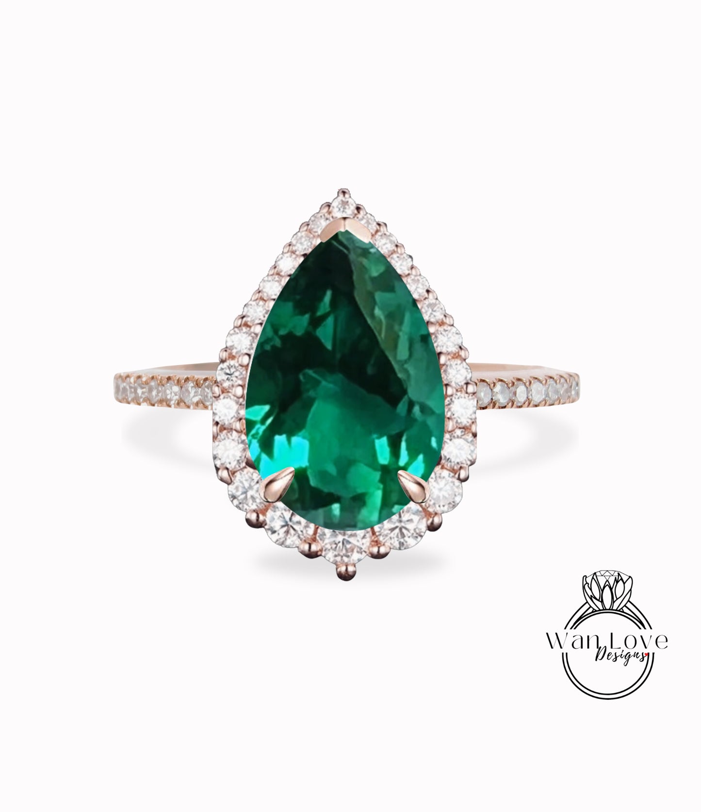 Antique Pear shaped Emerald engagement ring vintage Art deco Unique ring white gold Diamond halo wedding promise ring Anniversary ring