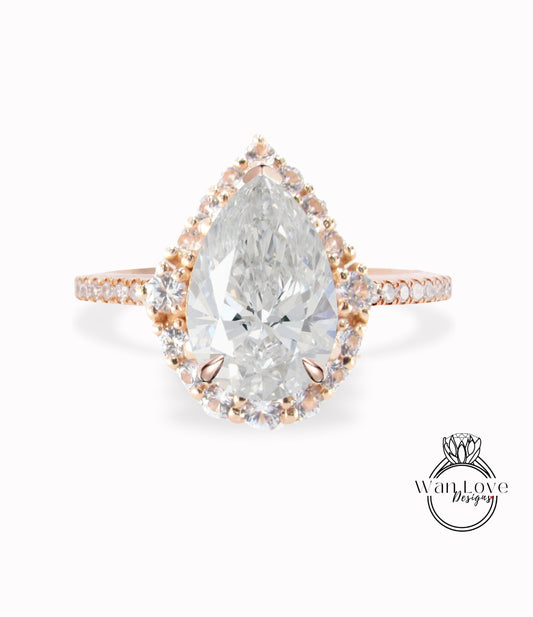 Vintage pear Diamond halo engagement Ring rose Gold Unique pear cut halo ring Antique IGI Lab diamond halo Wedding Ring Bridal ring Promise