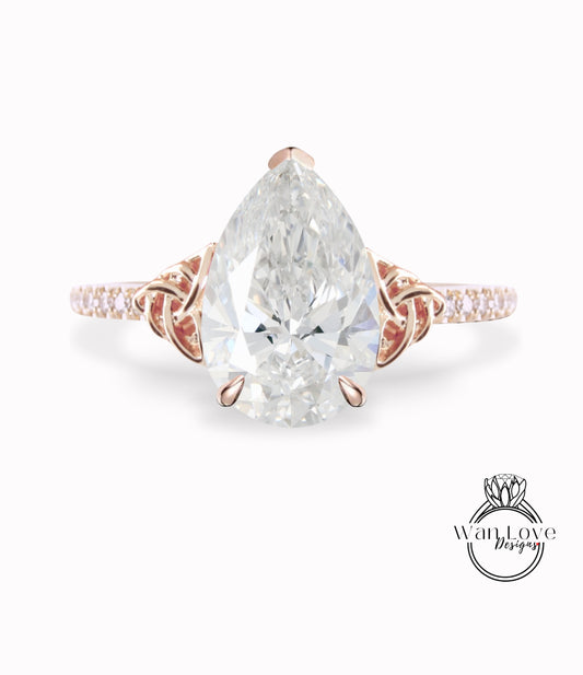 Pear Lab Diamond engagement ring vintage Celtic Knot IGI Diamond ring White gold wedding ring women Celtic Bridal Jewelry Anniversary gift