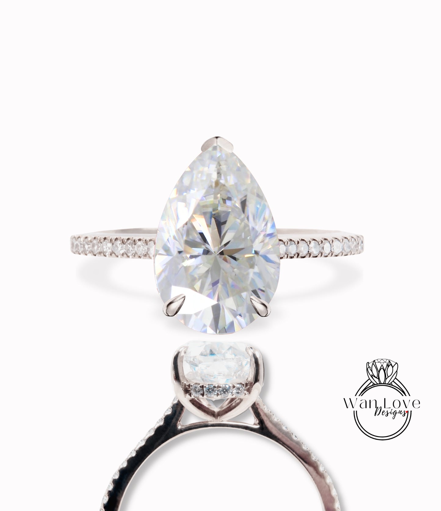 Anello di fidanzamento pera, anello di fidanzamento Moissanite con taglio a pera da 3 ct, anello aureola nascosta con diamante, anello Moissanite con aureola laterale pera, anello aureola nascosta