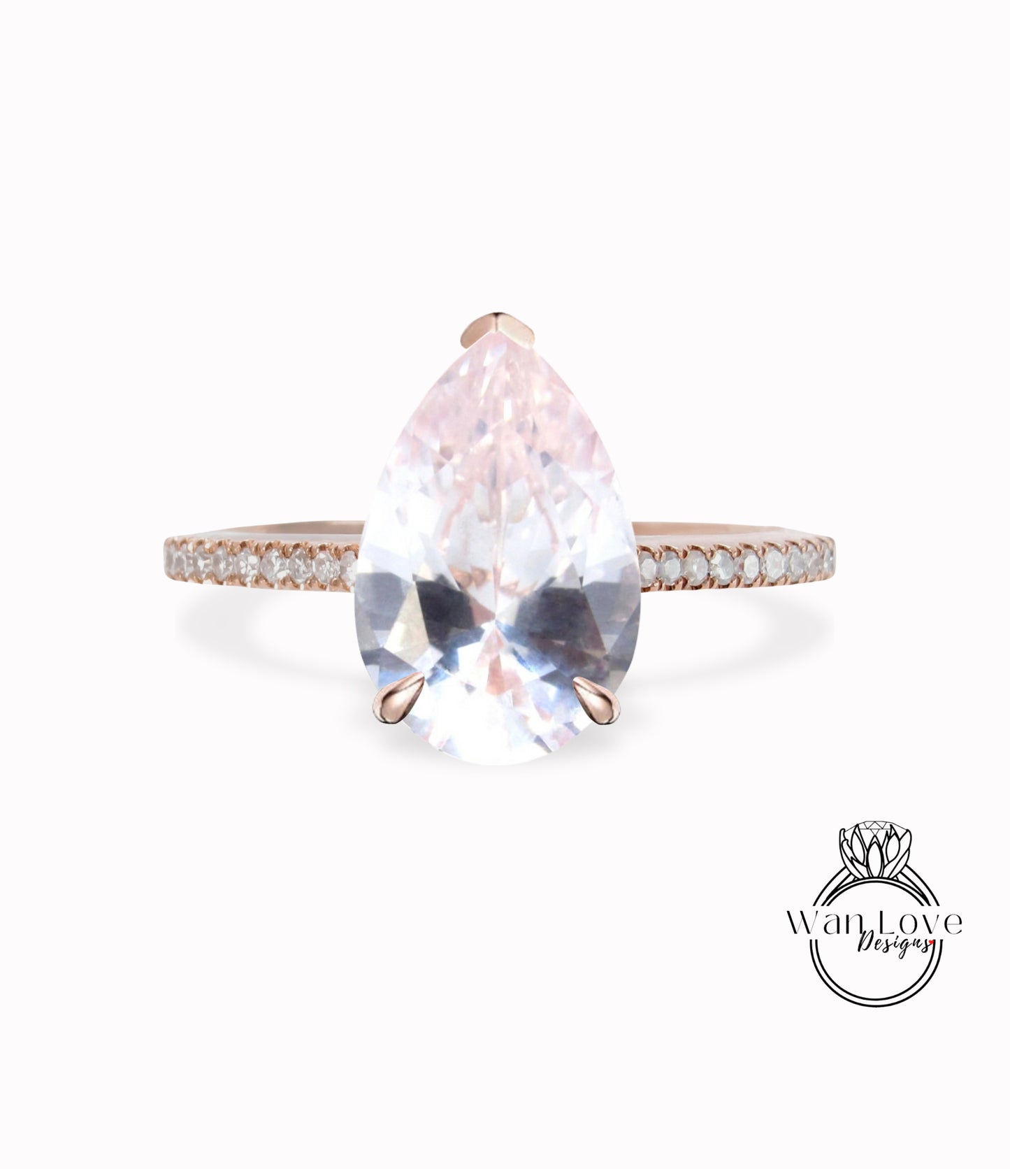 Anelli di pera con zaffiro rosa chiaro e diamanti, cesto della cattedrale, anello di fidanzamento personalizzato, matrimonio, oro 14kt 18kt, platino, WanLoveDesigns