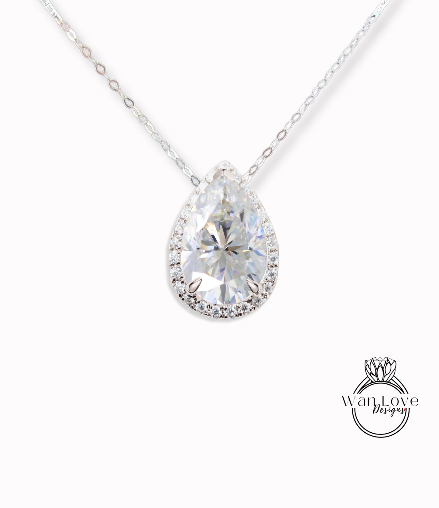 Collana con ciondolo a forma di pera di Moissanite 2CT per donne / Collana con ciondolo a forma di pera con diamante Collana in oro 14k / Collana con ciondolo a forma di goccia con diamante Halo