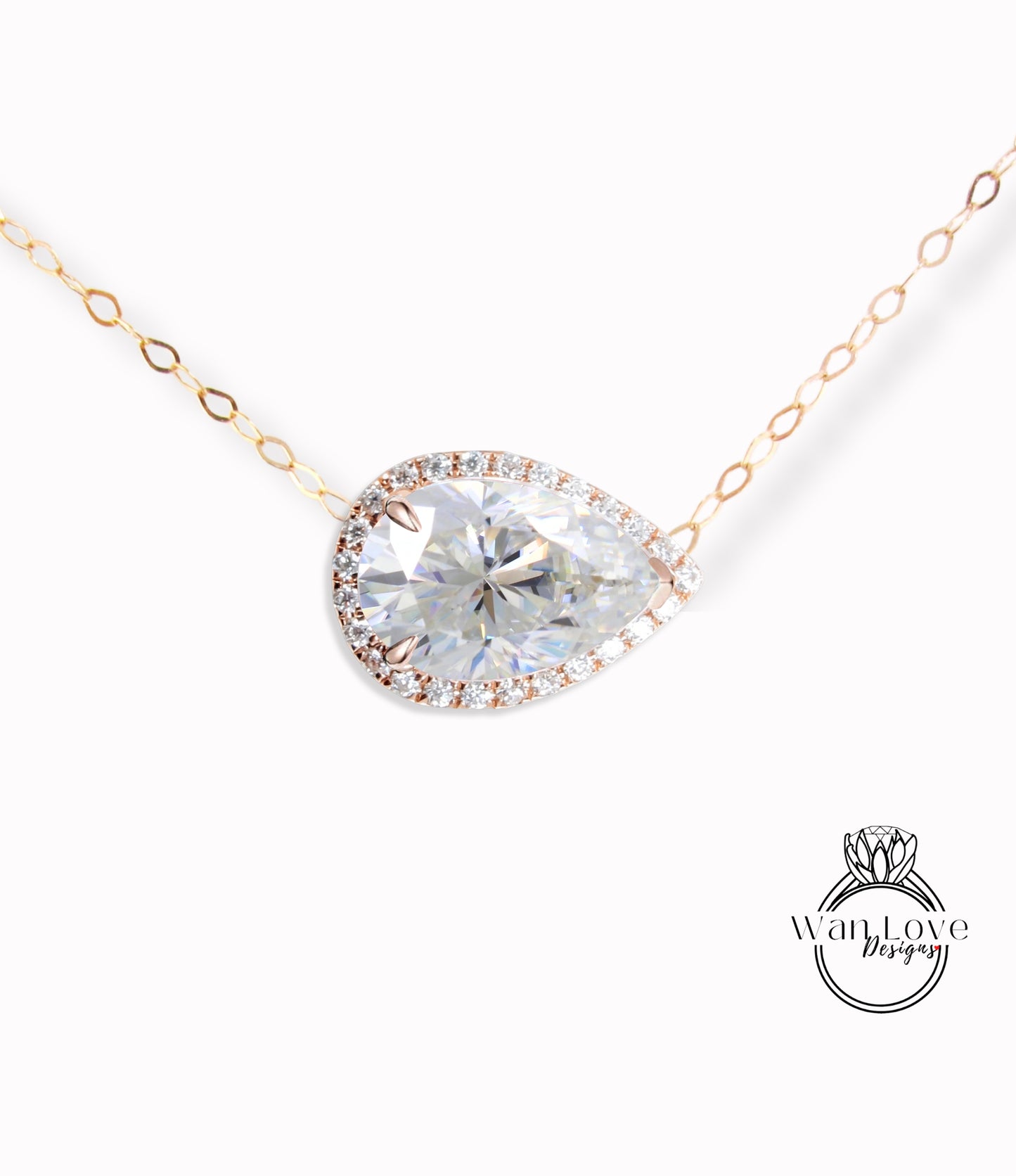 Collana con ciondolo a forma di pera di Moissanite 2CT per donne / Collana con ciondolo a forma di pera con diamante Collana in oro 14k / Collana con ciondolo a forma di goccia con diamante Halo