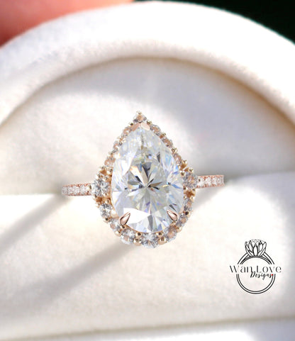 Anello di fidanzamento Moissanite con taglio a pera vintage Anello da sposa Art deco in oro rosa con diamanti graduati Halo Anello da matrimonio unico per anniversario antico