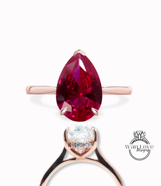 Pear Ruby engagement ring art deco ringside halo diamond ring 14k white gold ring pear ruby halo ring vintage anniversary ring promise ring