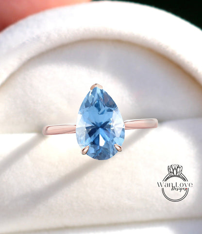 Anello di fidanzamento con spinello blu acquamarina pera, cattedrale, 14k 18k bianco giallo oro rosa-platino-matrimonio personalizzato, WanLoveDesigns