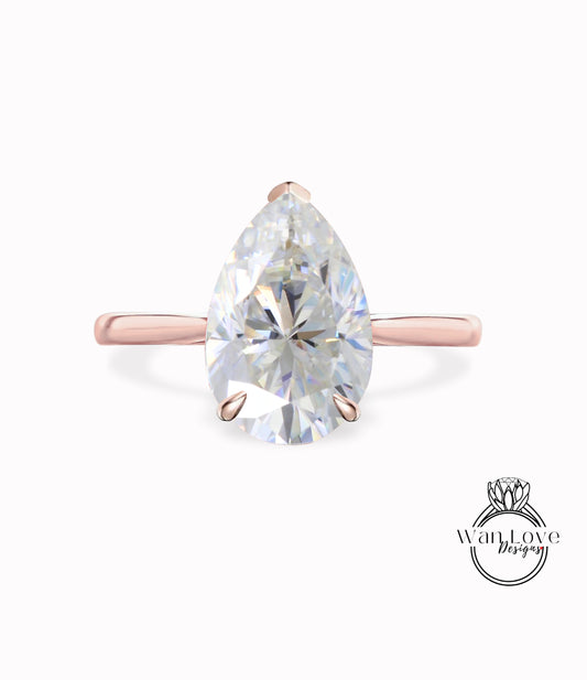 Anello di fidanzamento in moissanite a forma di pera da 3 ct, anello solitario classico in oro bianco o oro rosa, anello in moissanite a goccia, taglio a goccia a forma di pera