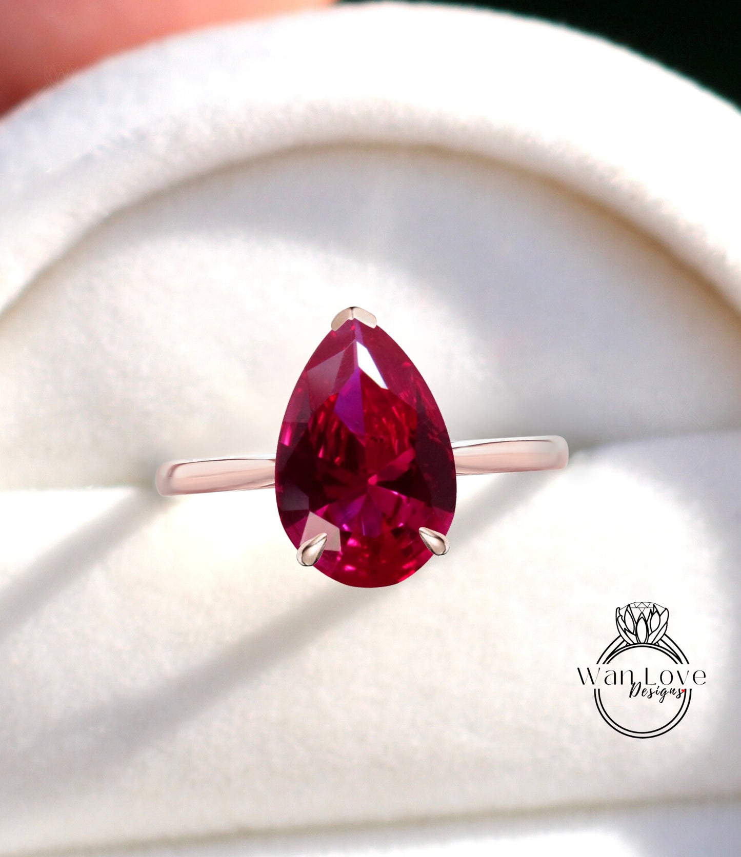 Anello di fidanzamento cattedrale con rubino solitario pera a 6 punte, 14k-18k-bianco giallo oro rosa-platino-anniversario di matrimonio personalizzato, WanLoveDesigns