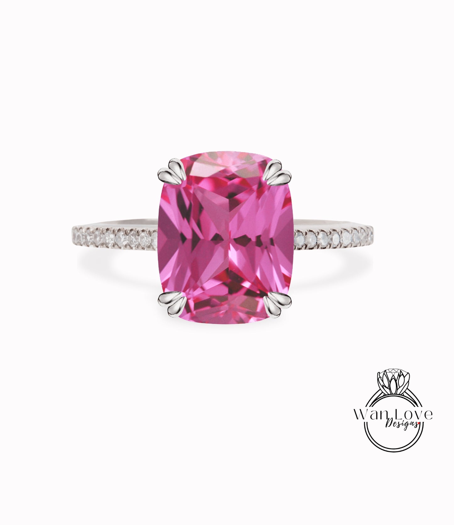 Anello di fidanzamento cattedrale smeraldo diamanti zaffiro rosa anniversario di matrimonio personalizzato 14kt oro 18kt, platino, WanLoveDesigns