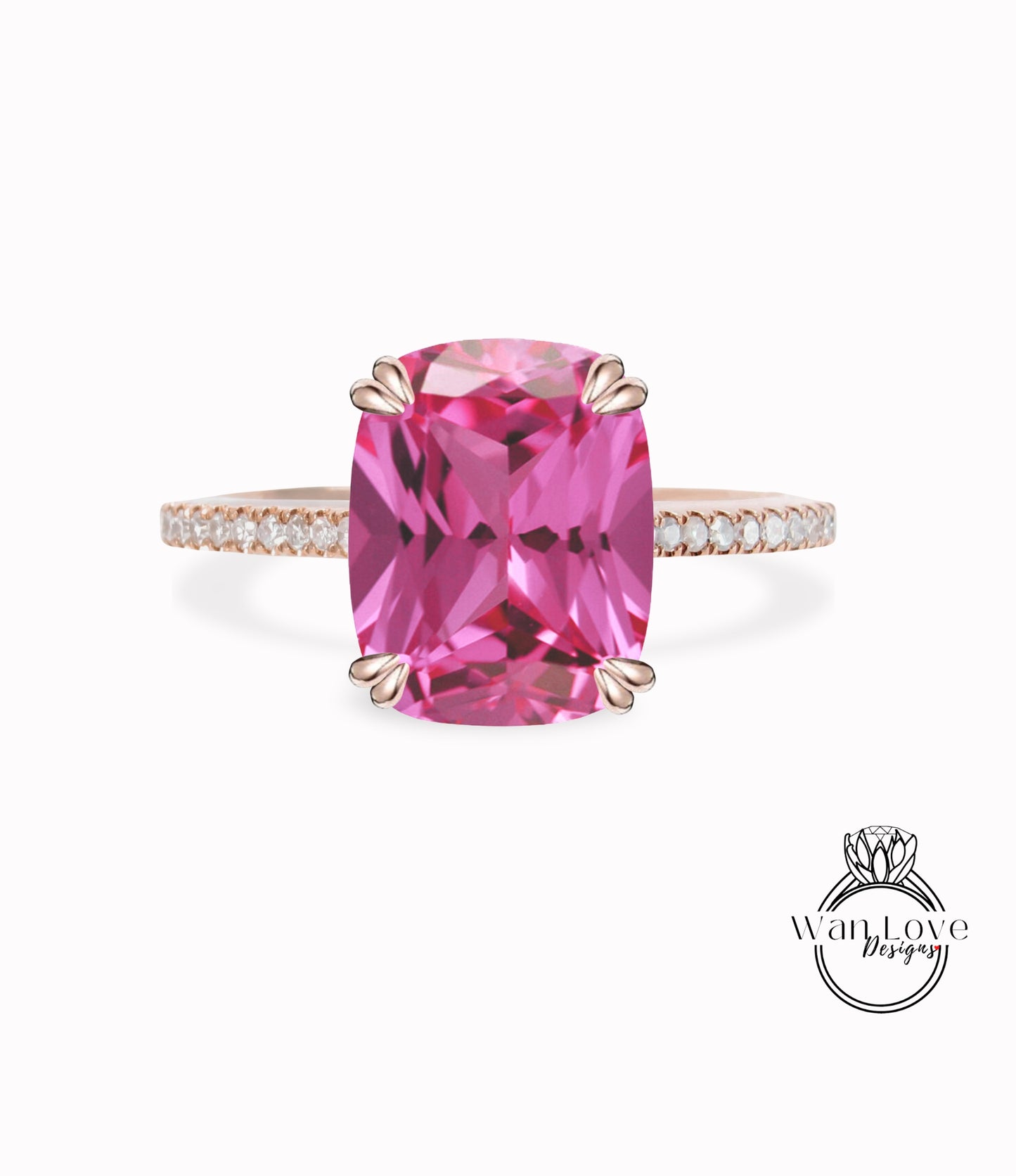 Anello di fidanzamento cattedrale smeraldo diamanti zaffiro rosa anniversario di matrimonio personalizzato 14kt oro 18kt, platino, WanLoveDesigns