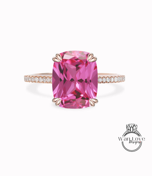 Anello di fidanzamento cattedrale smeraldo diamanti zaffiro rosa anniversario di matrimonio personalizzato 14kt oro 18kt, platino, WanLoveDesigns