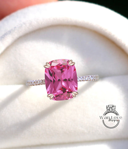 Anello di fidanzamento cattedrale smeraldo diamanti zaffiro rosa anniversario di matrimonio personalizzato 14kt oro 18kt, platino, WanLoveDesigns