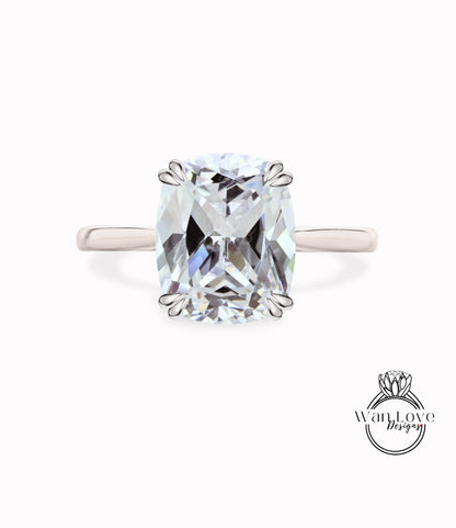 White Sapphire Elongated Cushion Solitaire Engagement Ring,14k 18k White Yellow Rose Gold,Platinum,Custom,Wedding,Anniversary,WanLoveDesigns