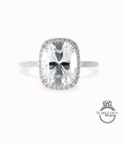 Anello di fidanzamento allungato in Moissanite con taglio a cuscino, in oro, con diamante vintage, anello di fidanzamento con aureola, da donna, per matrimonio, mezza eternità, anniversario nuziale