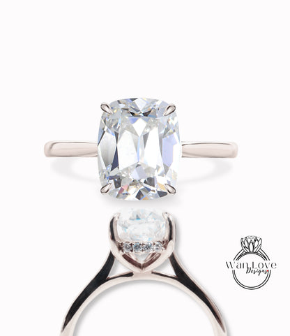 OMC Moissanite Anello di fidanzamento Radiant Side Halo Anello in oro con diamanti Art Deco Vecchia miniera con taglio conico Anello da sposa Anello di promessa di anniversario