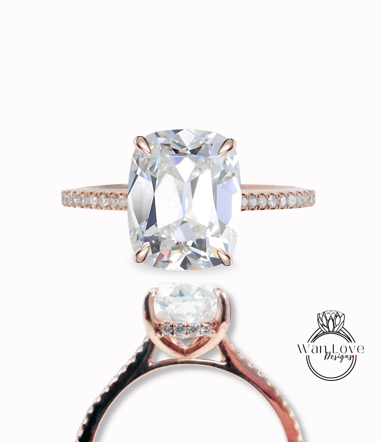 OMC Moissanite Anello di fidanzamento Radiant Side Halo Anello in oro con diamanti Art Deco Vecchia miniera con taglio conico Anello da sposa Anello di promessa di anniversario