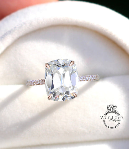 OMC Moissanite Anello di fidanzamento Radiant Side Halo Anello in oro con diamanti Art Deco Vecchia miniera con taglio conico Anello da sposa Anello di promessa di anniversario