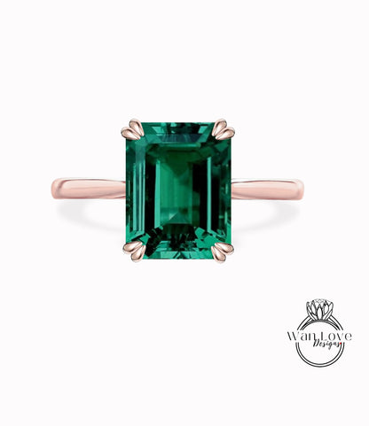 Emerald Cathedral Solitaire Engagement Ring, Custom-14k 18k White Yellow Rose gold-Platinum, WanLoveDesigns