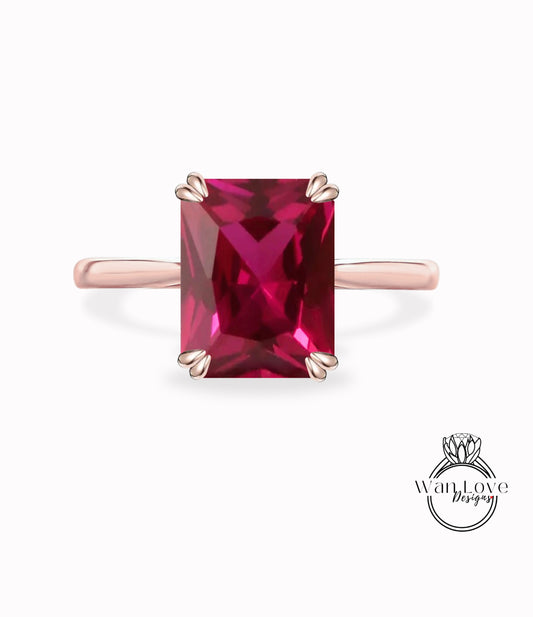 Anello di fidanzamento con smeraldo solitario rubino 14k 18k bianco giallo oro rosa-platino-dimensione personalizzata-regalo di anniversario di matrimonio