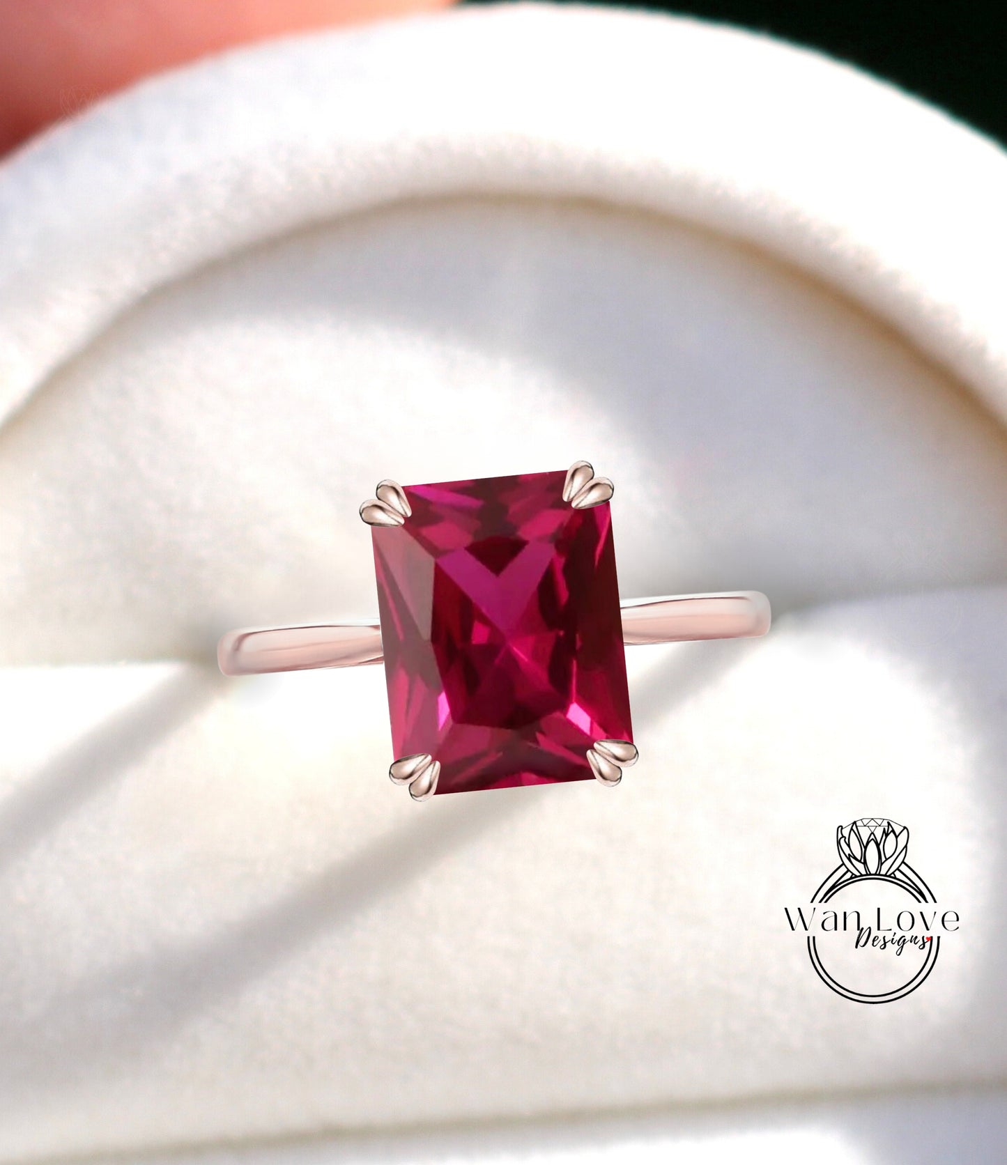 Ruby Solitaire Emerald Engagement Ring 14k 18k White Yellow Rose Gold-Platinum-Custom made size-Wedding-Anniversary Gift