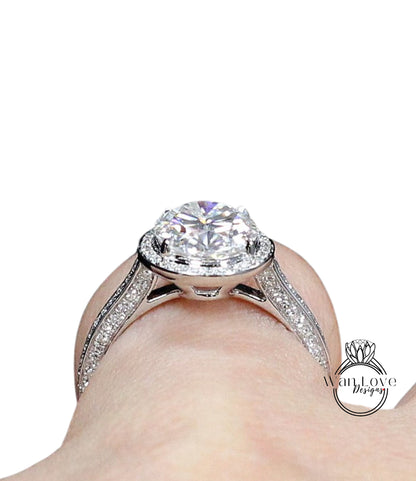 Anello di fidanzamento ovale da 2 ct, oro rosa e bianco 14k/18k, anello di diamanti ovale, anello di fidanzamento con diamante a taglio ovale, anello a fascia con diamante IGI ovale a 3 lati Halo