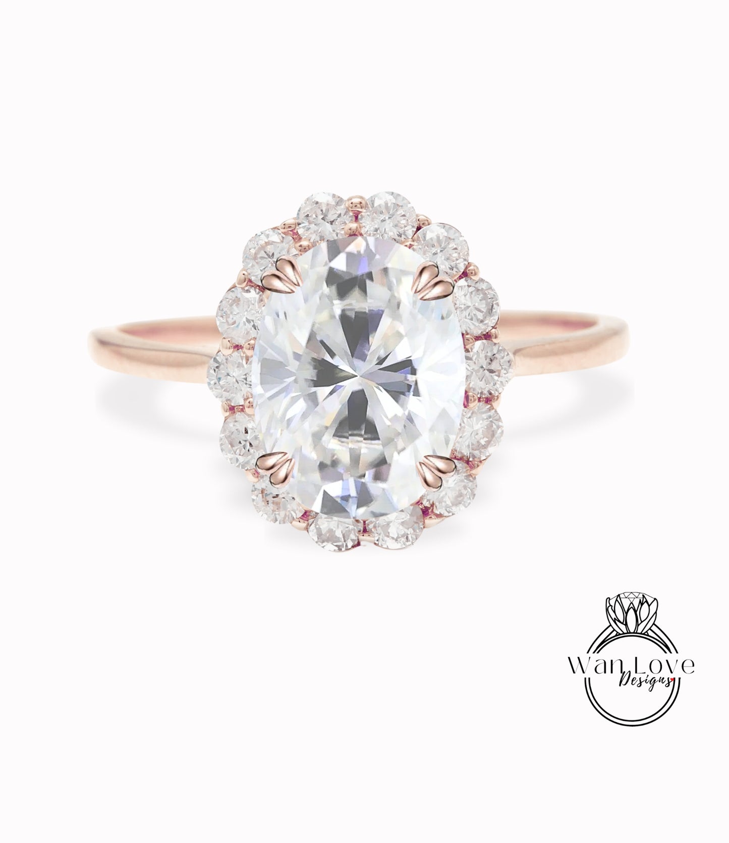 Oval Moissanite Engagement Ring vintage Unique Round halo diamond Cluster ring Rose gold ring antique diamond Bridal ring Anniversary gift