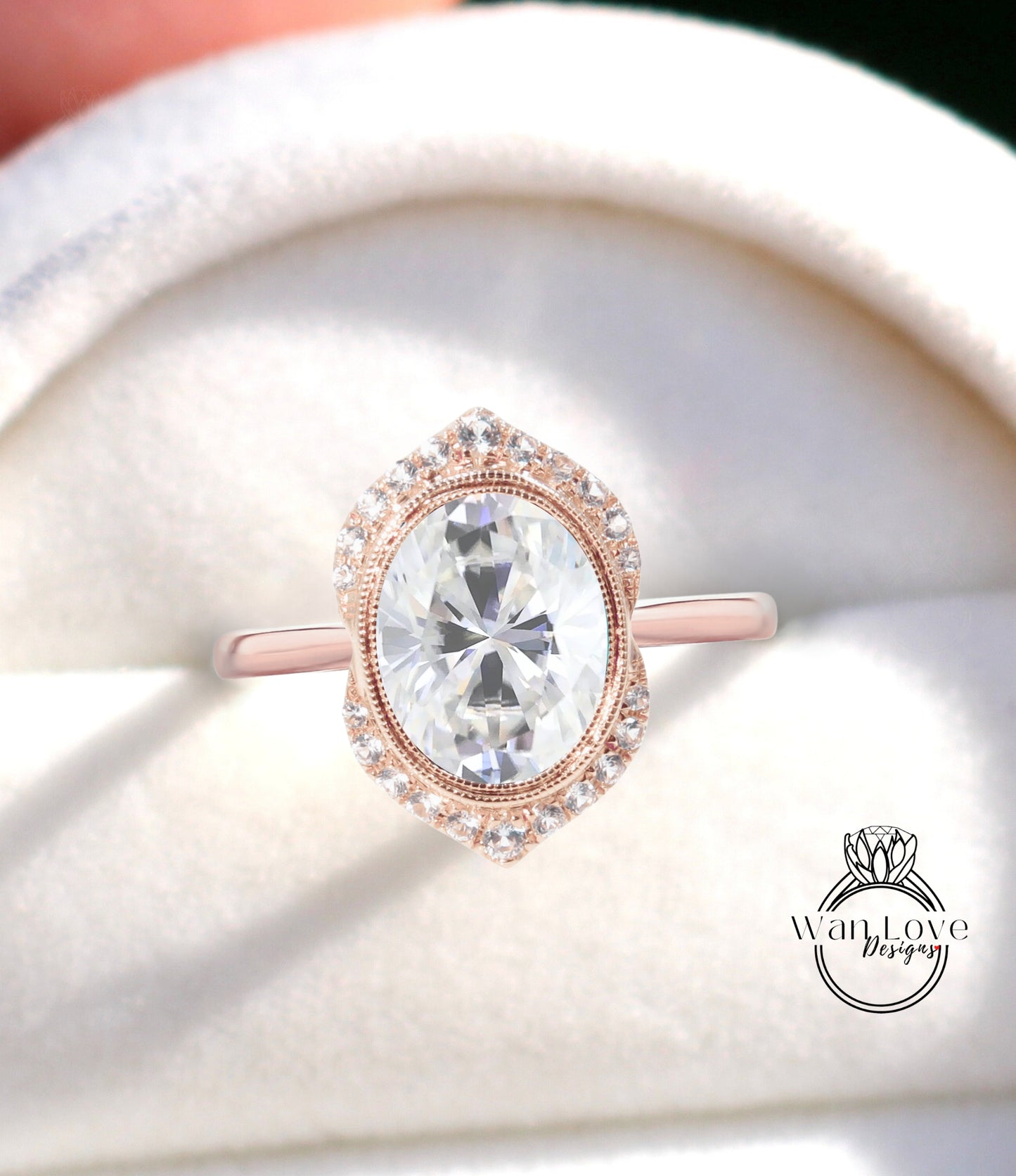 Vintage Oval Shape DEF Moissanite Engagement Ring Art Deco Diamond bezel halo Ring antique ring Unique Bridal Ring Anniversary Promise Ring