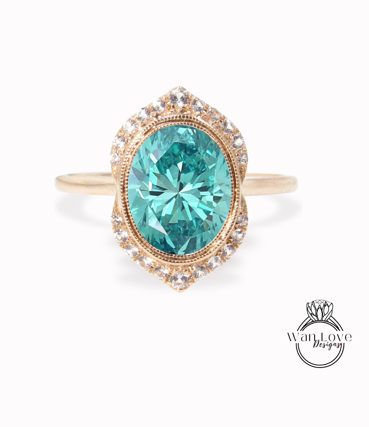 Anello di fidanzamento Moissanite blu di forma ovale vintage Anello Art Déco con lunetta di diamanti Anello antico Anello da sposa unico Anello di promessa di anniversario