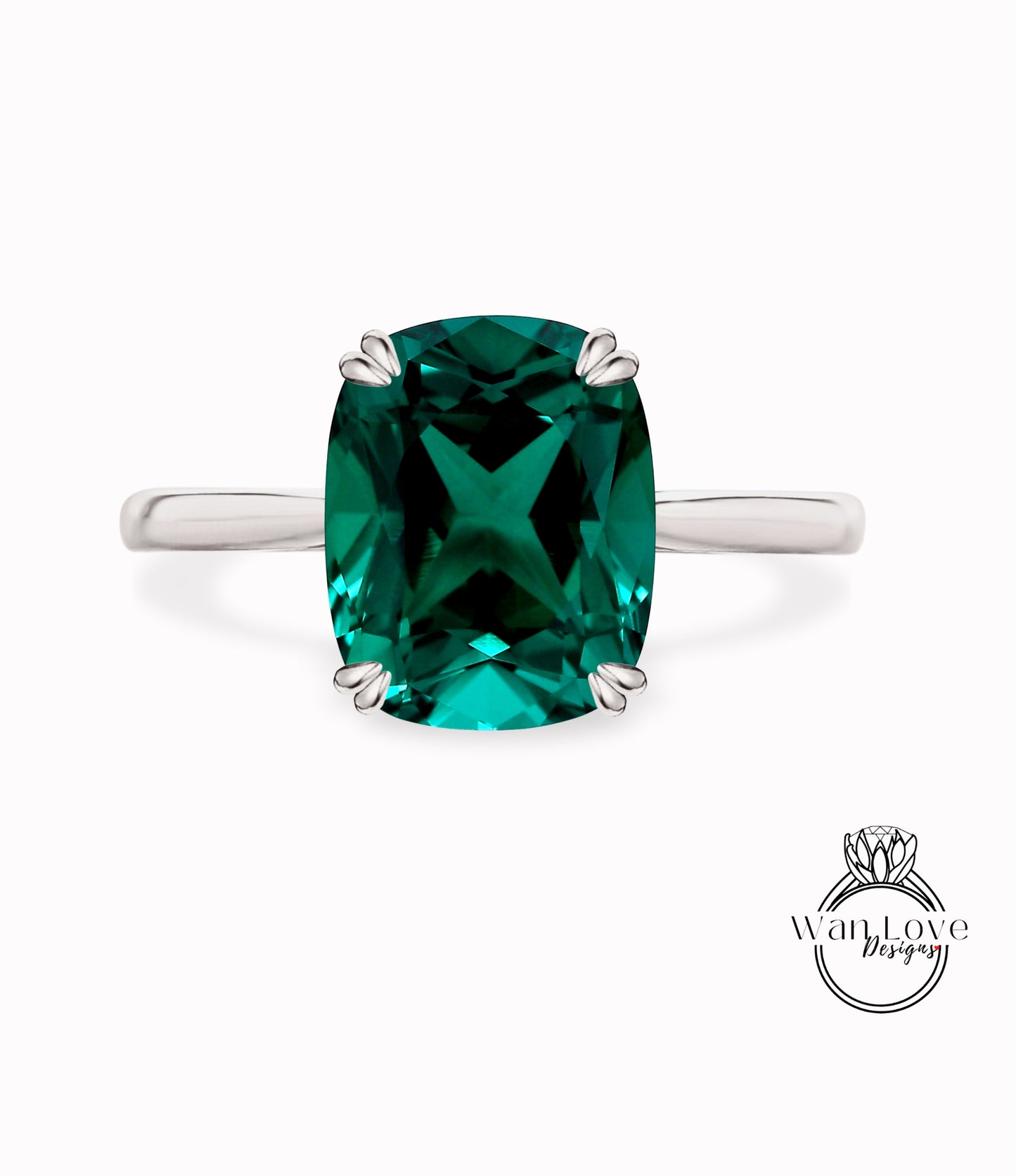 Emerald Elongated Cushion Cathedral Solitaire Engagement Ring, Custom-14k 18k White Yellow Rose gold-Platinum, Bridal Wedding Ring Anniversary Gift