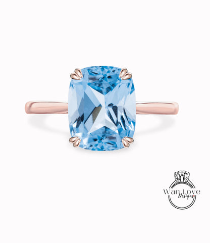 Anello di fidanzamento ovale solitario con spinello acquamarina, 14k 18k bianco giallo oro rosa-platino-personalizzato-anniversario di matrimonio-cattedrale