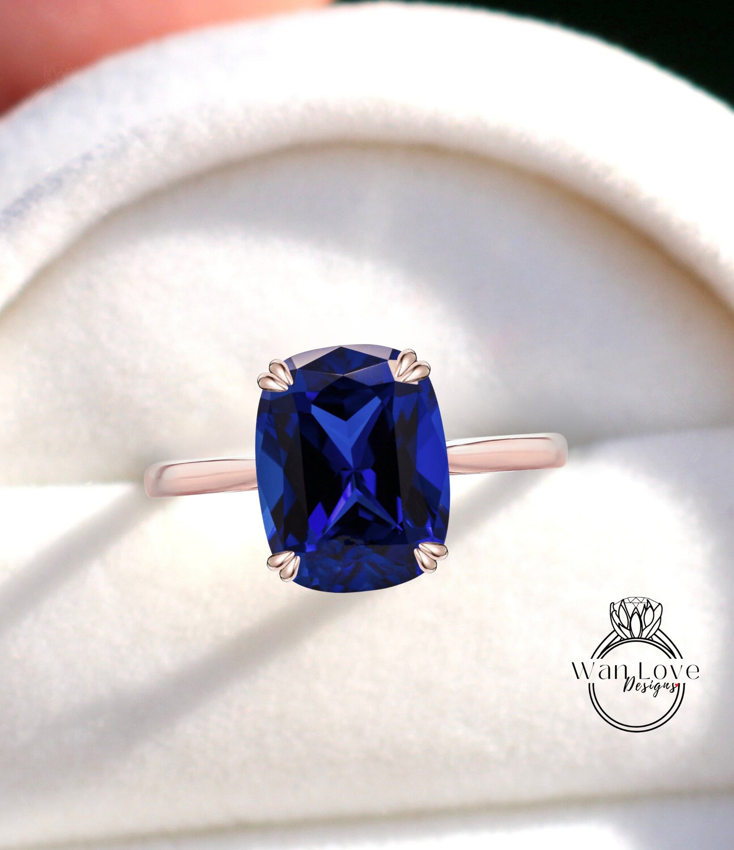 Blue Sapphire Elongated Cushion Cathedral Solitaire Engagement Ring, Custom-14k 18k White Yellow Rose gold-Platinum, Bridal Wedding Ring Anniversary Gift