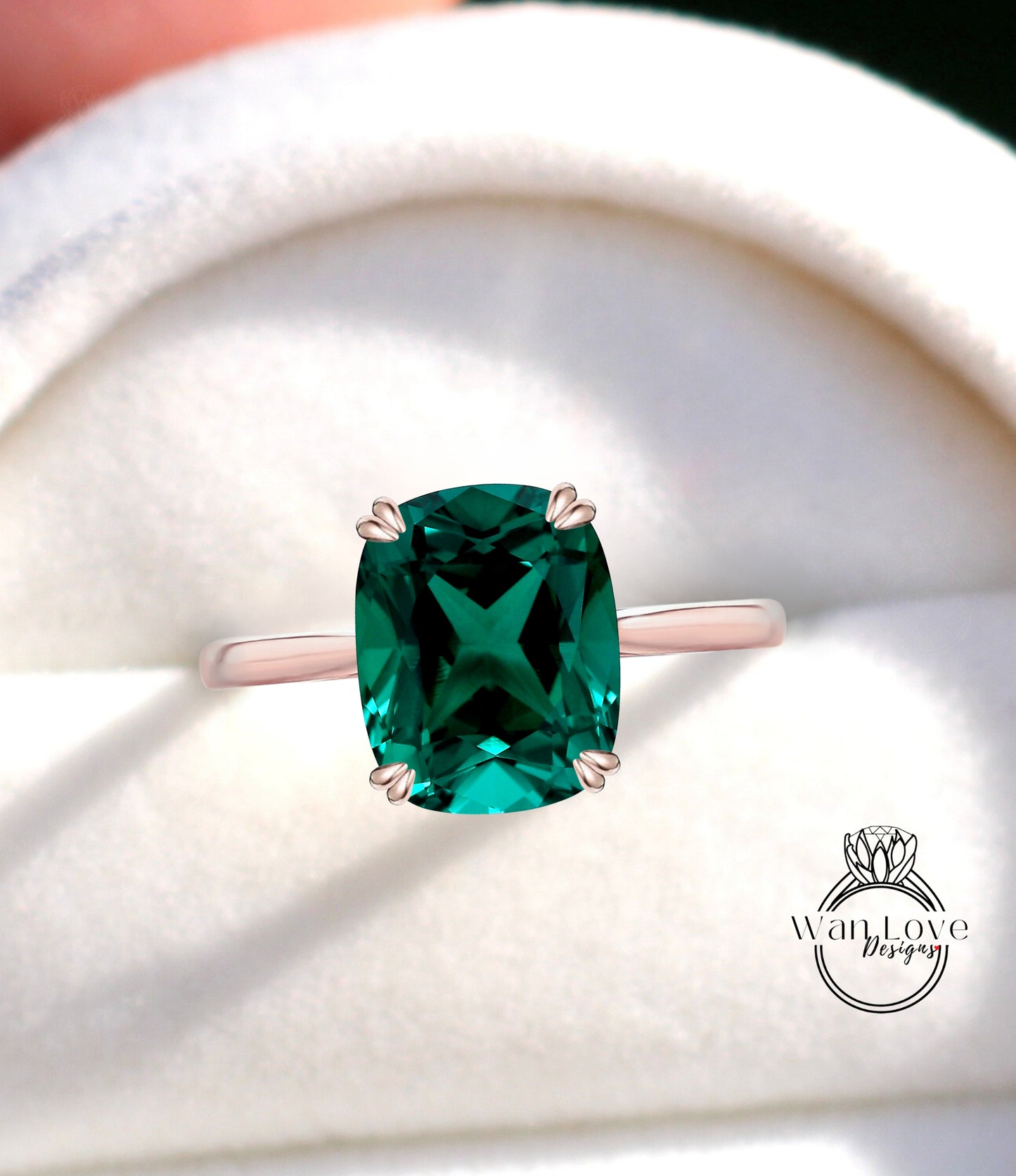 Emerald Elongated Cushion Cathedral Solitaire Engagement Ring, Custom-14k 18k White Yellow Rose gold-Platinum, Bridal Wedding Ring Anniversary Gift