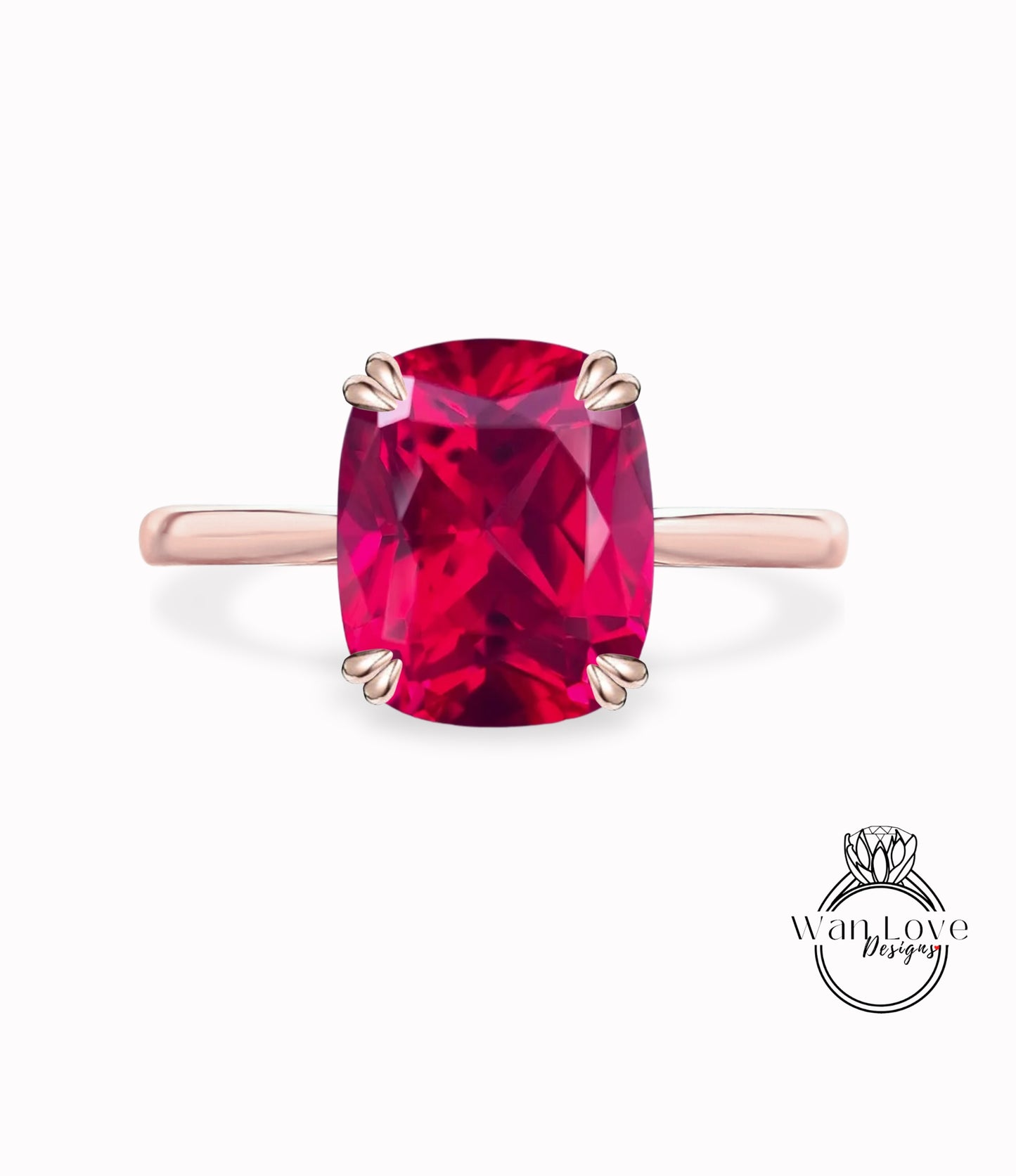 Anello di fidanzamento solitario con cattedrale con cuscino allungato rubino, personalizzato-14k 18k bianco giallo oro rosa-platino, WanLoveDesigns