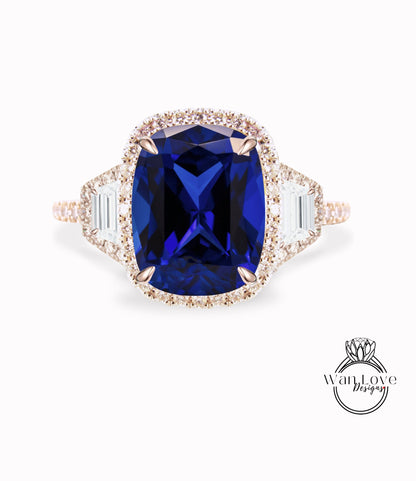 Anello di fidanzamento con diamanti smeraldo e moissanite Cuscino ovale mezza luna 3 pietre preziose 14k 18k bianco giallo oro rosa, platino, personalizzato