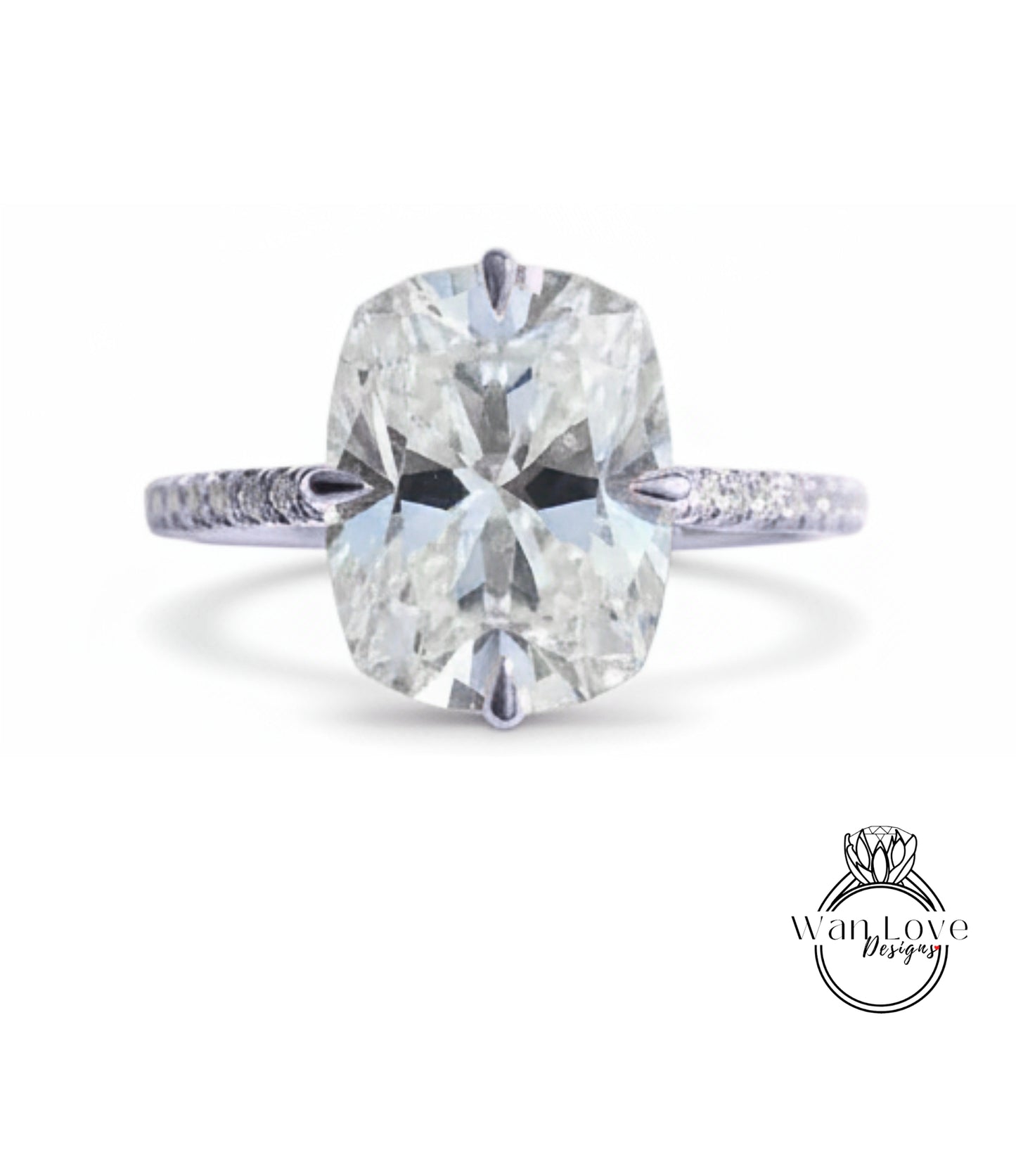 Diamond Elongated Cushion NSEW prongs Engagement Ring Celebrity style Custom Bridal Wedding ring, Anniversary Gift
