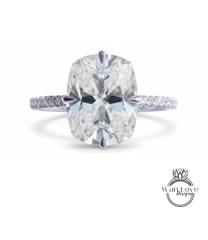 Diamond Elongated Cushion NSEW prongs Engagement Ring Celebrity style Custom Bridal Wedding ring, Anniversary Gift