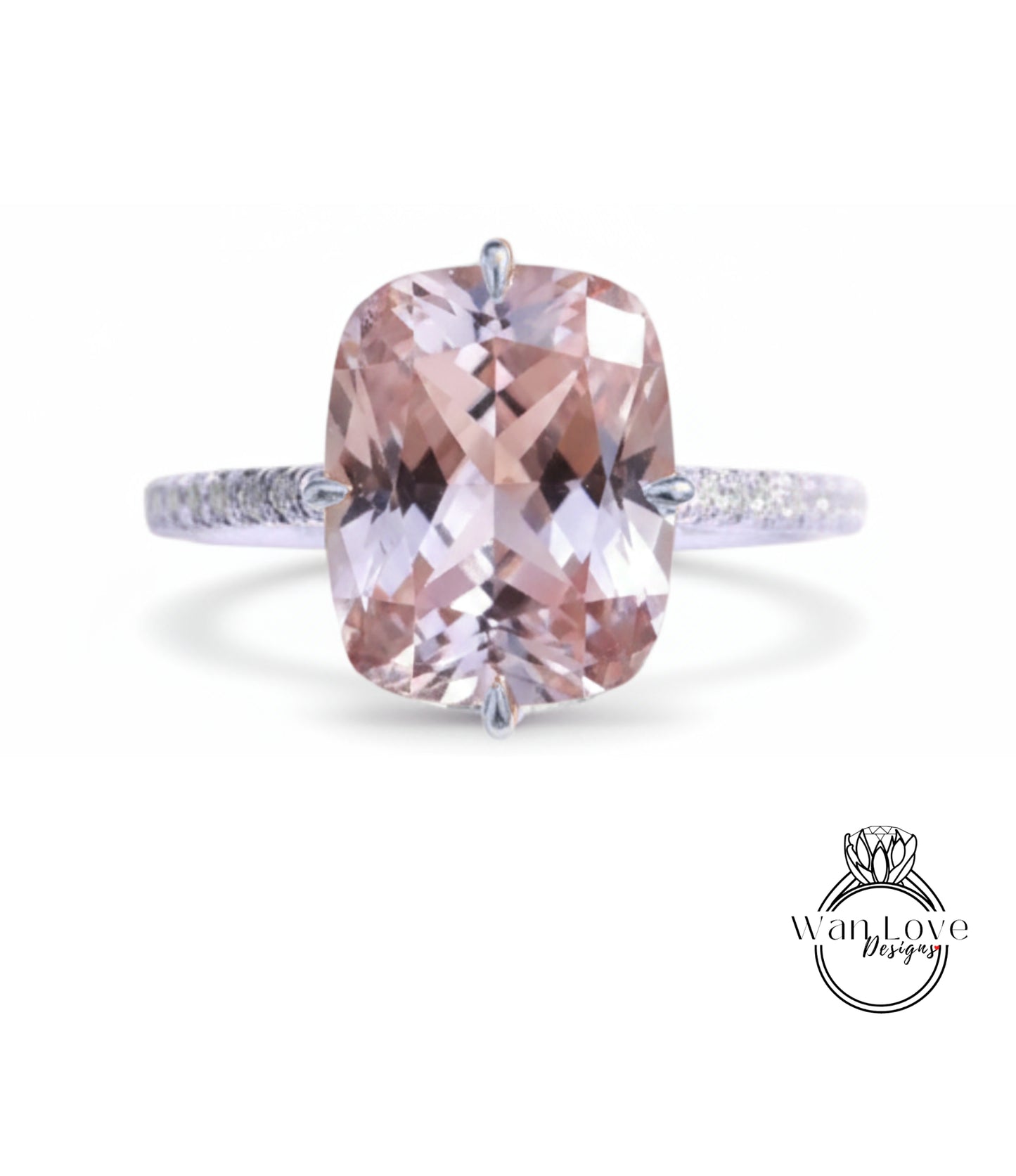 Light Pink Sapphire & Diamond Elongated Cushion NSEW prongs Engagement Ring Celebrity style Custom Bridal Wedding ring, Anniversary Gift