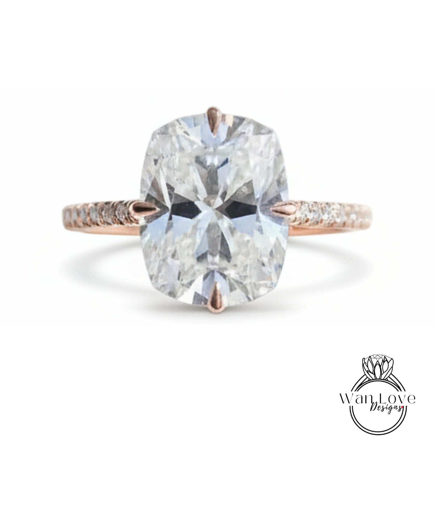 Diamond Elongated Cushion NSEW prongs Engagement Ring Celebrity style Custom Bridal Wedding ring, Anniversary Gift