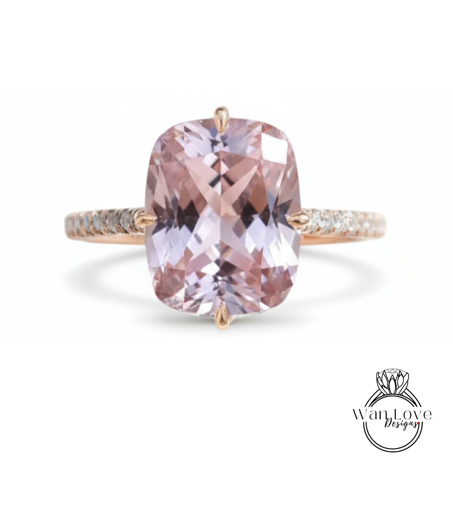 Light Pink Sapphire & Diamond Elongated Cushion NSEW prongs Engagement Ring Celebrity style Custom Bridal Wedding ring, Anniversary Gift
