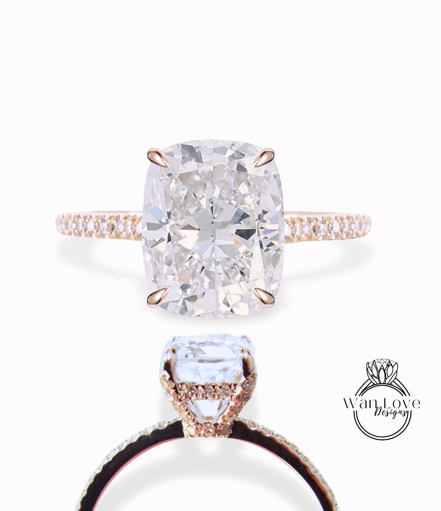 Forma a cuscino allungata Anello di fidanzamento con diamante vintage Anello con alone di diamanti in oro bianco unico Anello con diamante certificato Anello di promessa anniversario