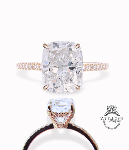 Forma a cuscino allungata Anello di fidanzamento con diamante vintage Anello con alone di diamanti in oro bianco unico Anello con diamante certificato Anello di promessa anniversario