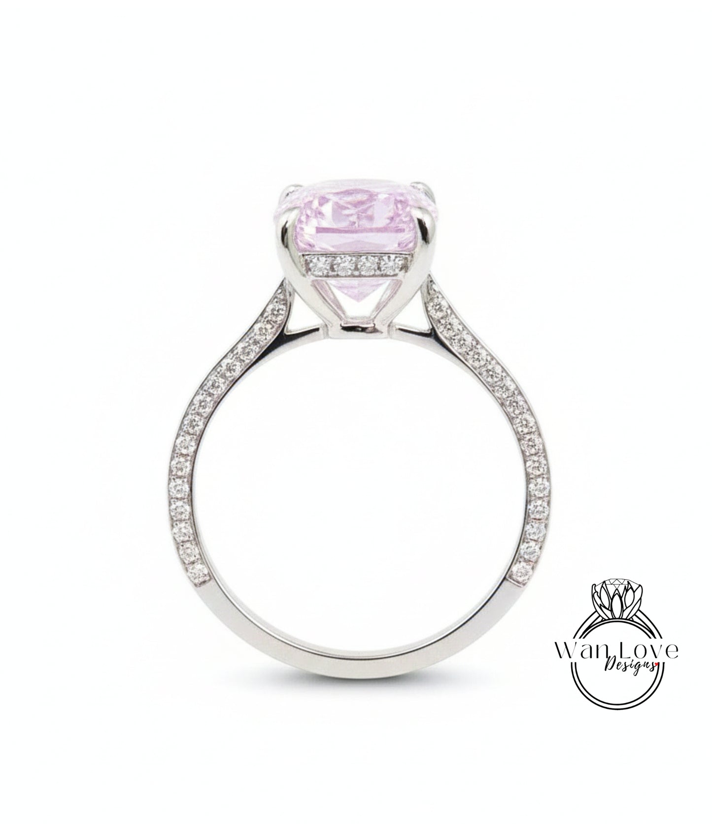 Elongated Cushion Light Pink Sapphire Diamond Engagement Ring Celebrity Art Deco Ring Diamonds side hidden halo ring Bridal Wedding Ring