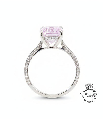 Elongated Cushion Light Pink Sapphire Diamond Engagement Ring Celebrity Art Deco Ring Diamonds side hidden halo ring Bridal Wedding Ring
