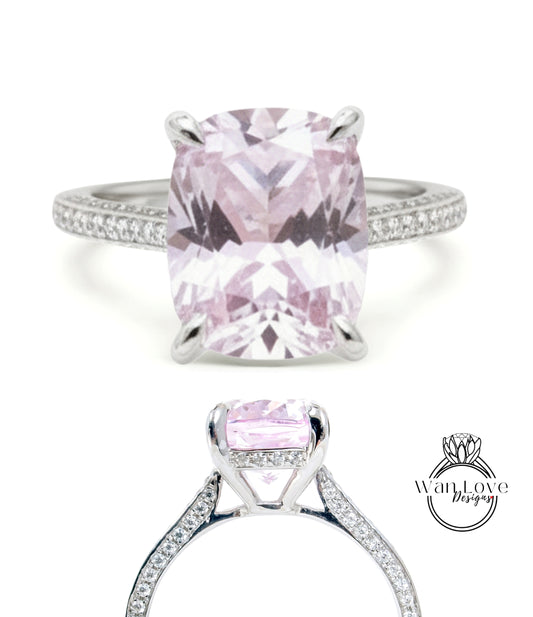 Anello di fidanzamento solitario con cuscino allungato da 4 ct, zaffiro rosa chiaro, fascia quasi eterna, anello in oro bianco, pronto per la spedizione