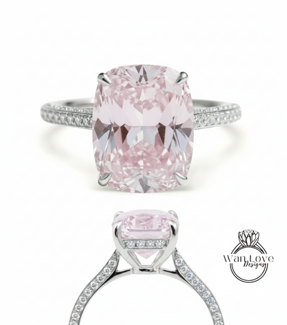 Elongated Cushion Light Pink Sapphire Diamond Engagement Ring Celebrity Art Deco Ring Diamonds side hidden halo ring Bridal Wedding Ring